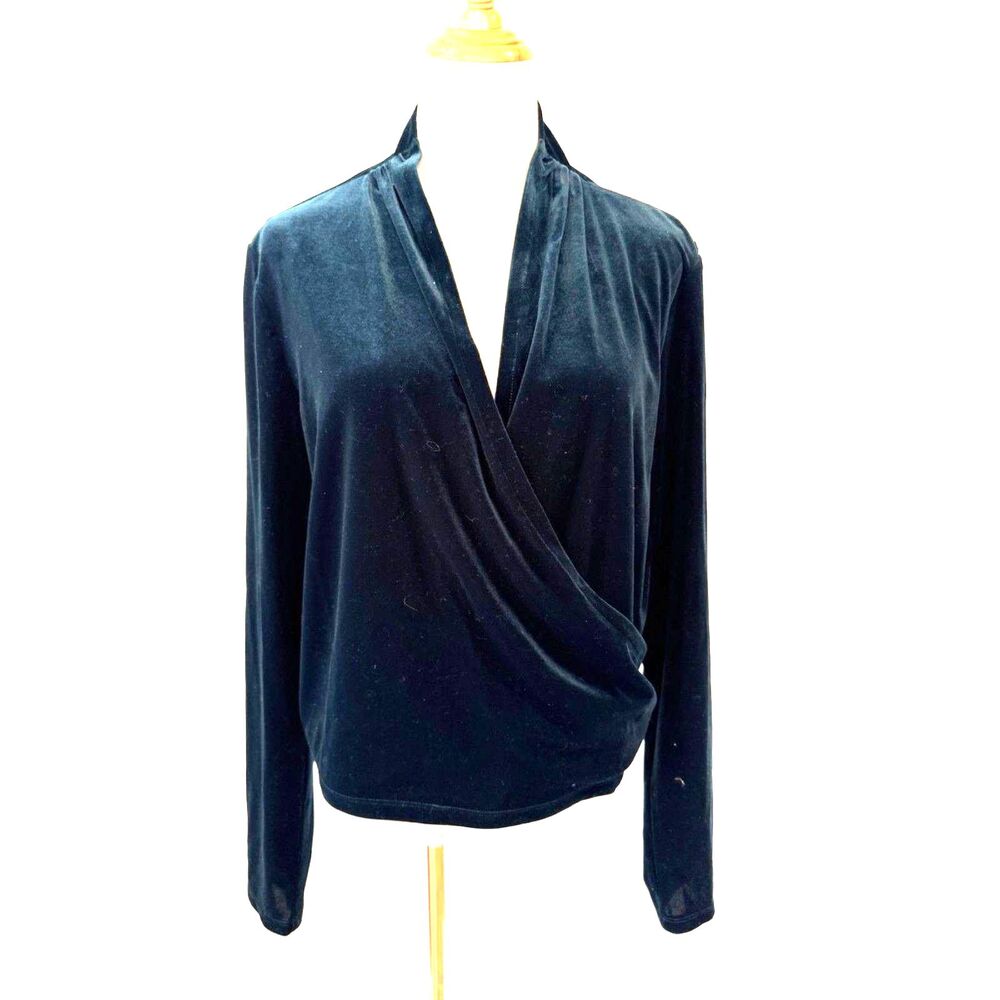 Ann Taylor LOFT Green Velvet Wrap Top Long Sleeves XL NEW